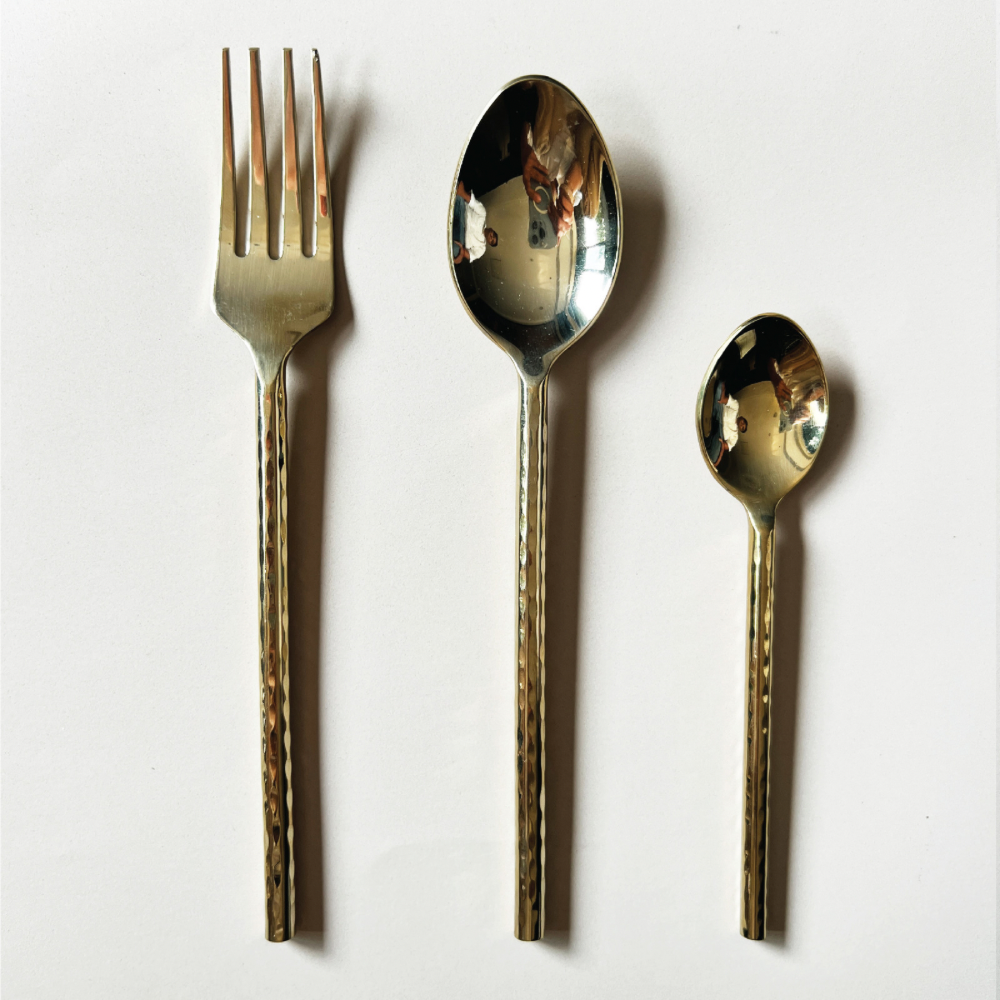 Golden Hammered Dinner Forks - Set of 8