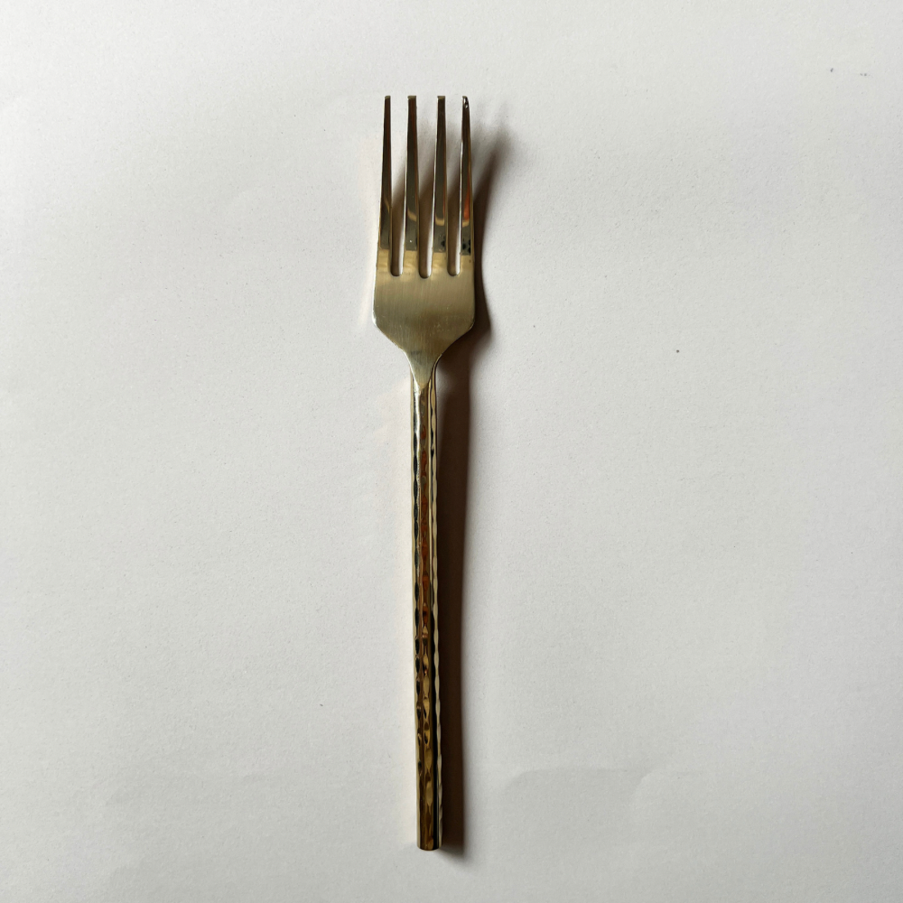 Golden Hammered Dinner Forks - Set of 8